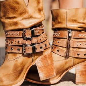 Freebird by Steven Tan Leather Studded Buckle Ankle Boots